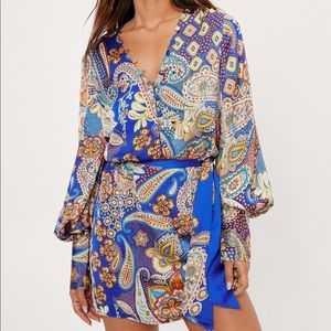 Paisley print blue mini dress